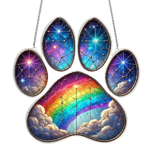 Galaxy Rainbow Paw Print Suncatcher