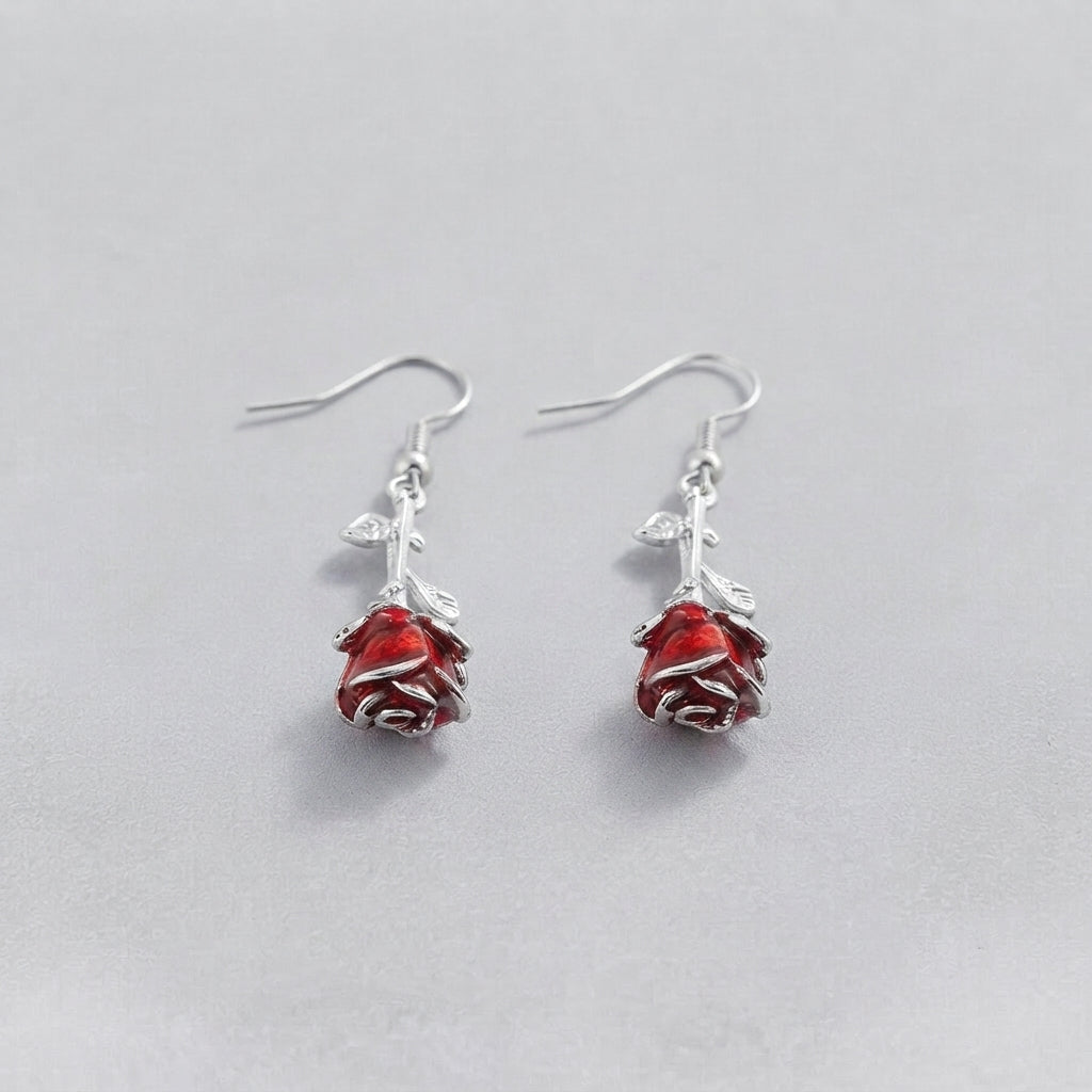 Blood Rose Bud Earrings