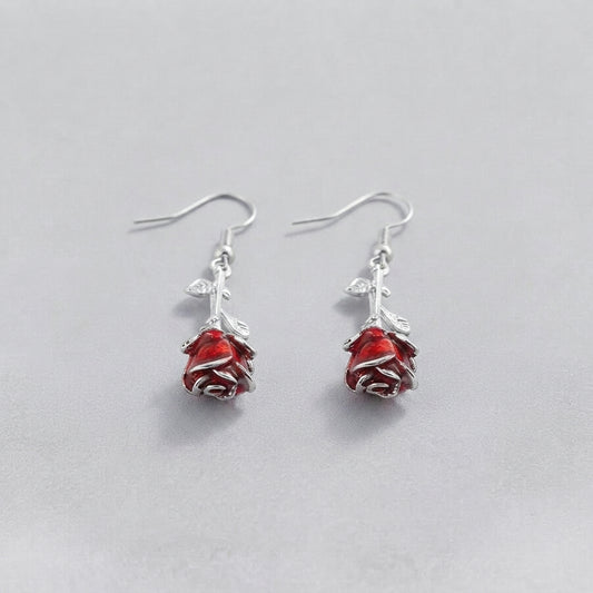 Blood Rose Bud Earrings