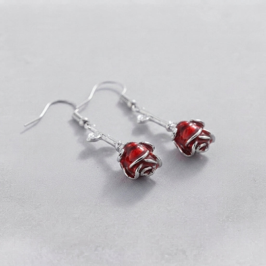 Blood Rose Bud Earrings