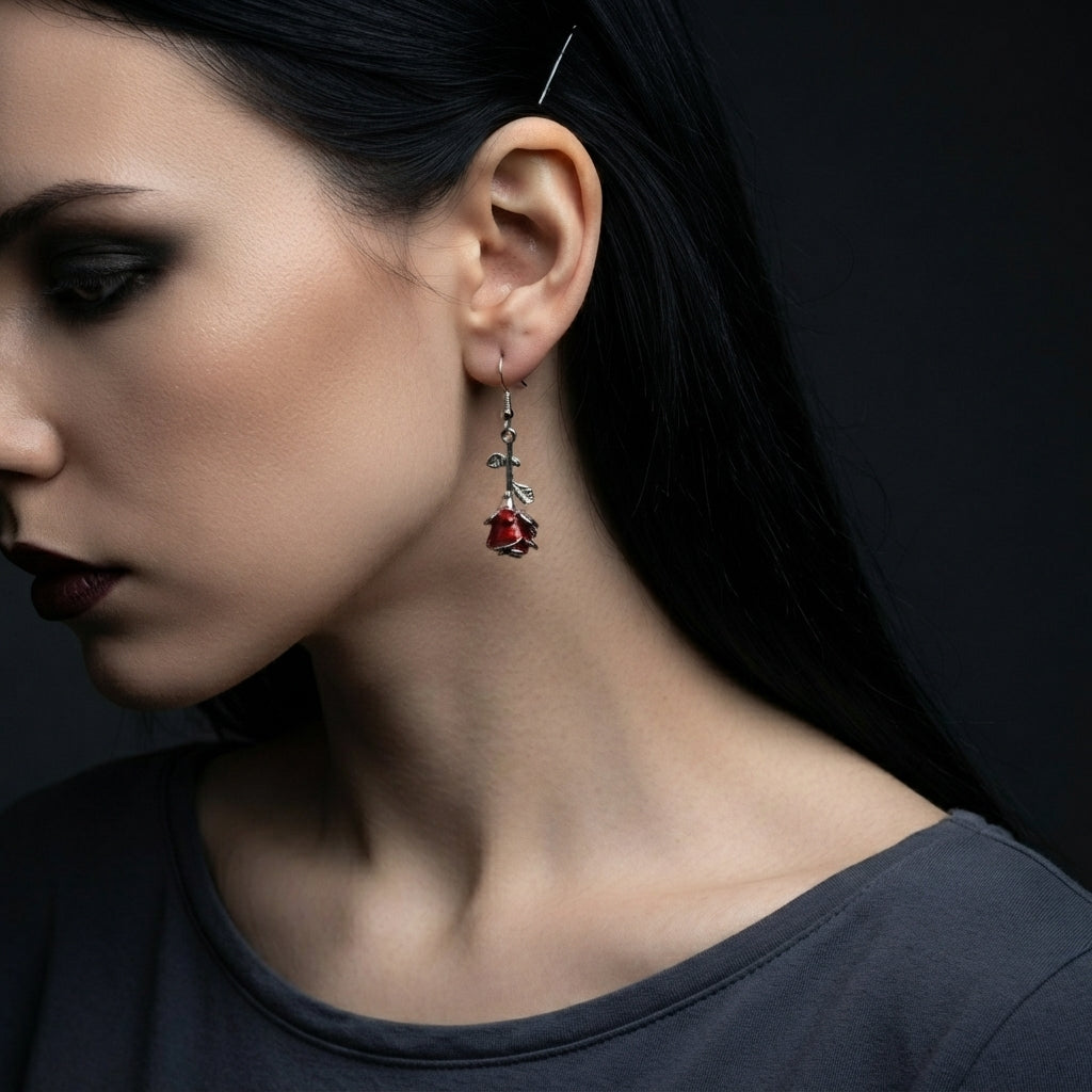 Blood Rose Bud Earrings