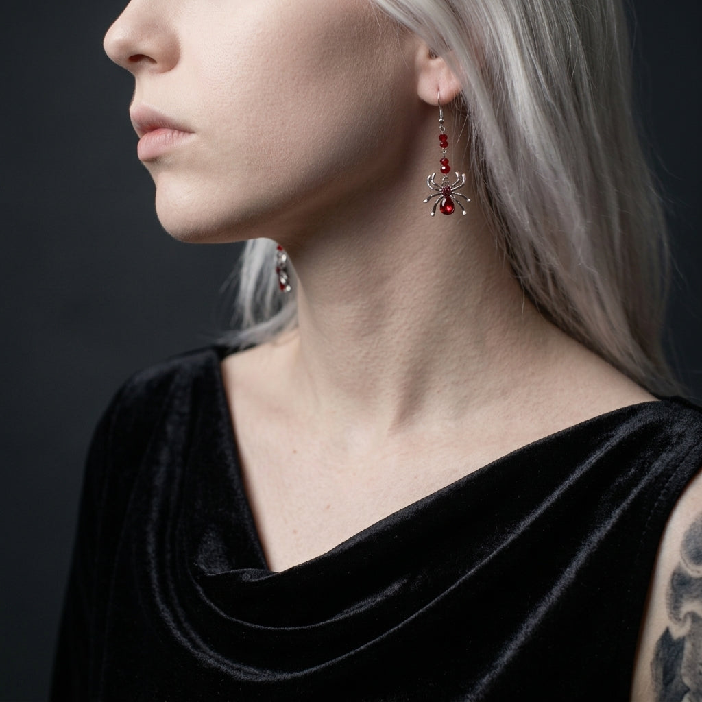 Crimson Widow Spider Earrings