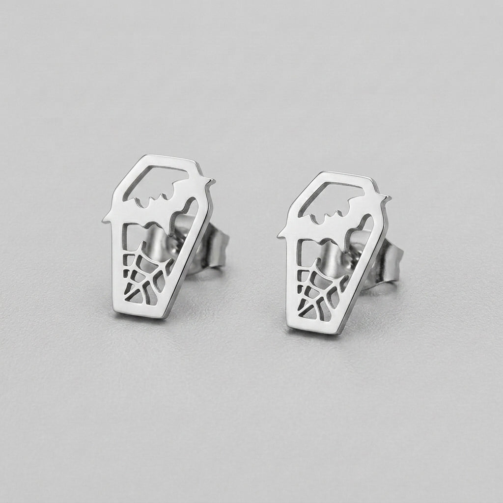 Spiderweb Coffin Stud Earrings