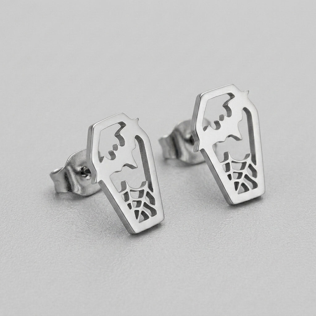 Spiderweb Coffin Stud Earrings