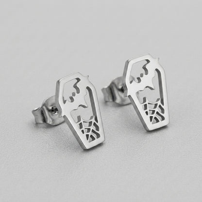 Spiderweb Coffin Stud Earrings
