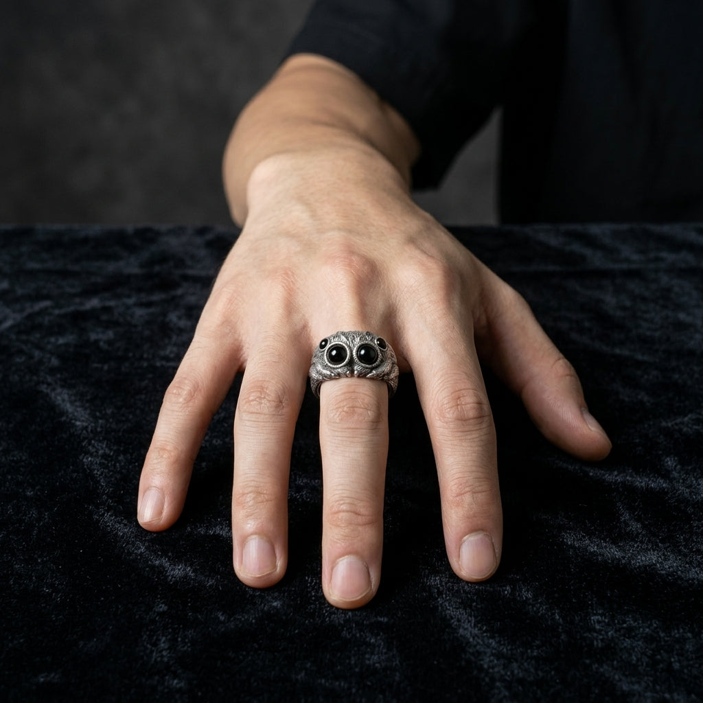 Onyx-Eyed Spider Ring