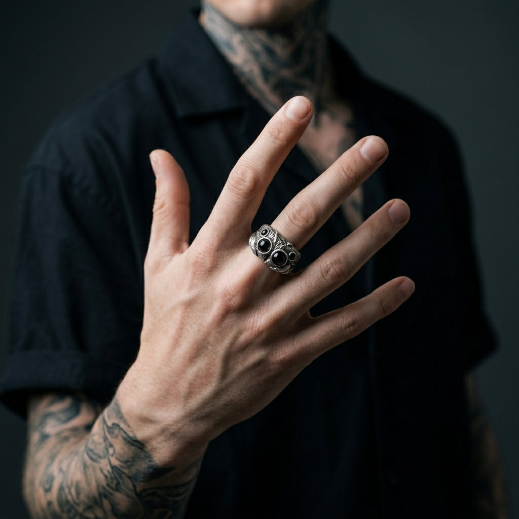 Onyx-Eyed Spider Ring