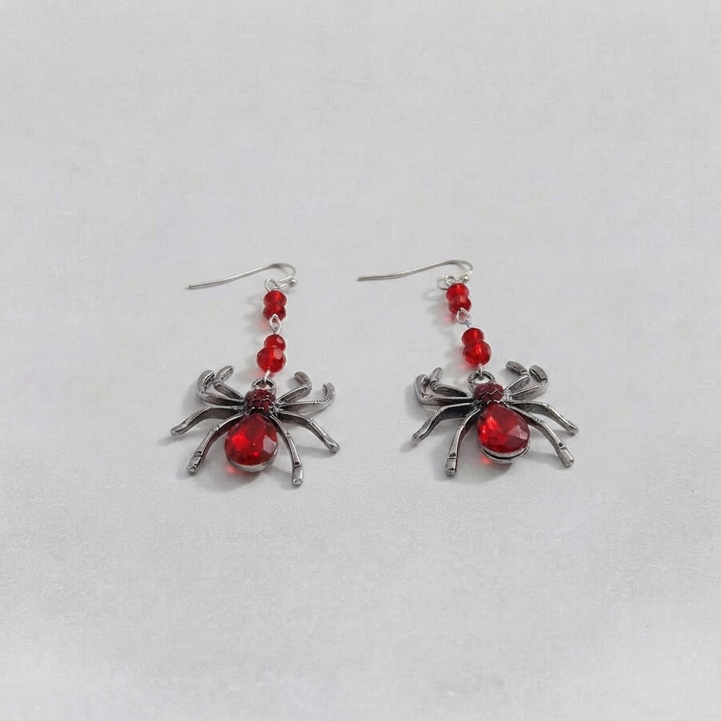 Crimson Widow Spider Earrings