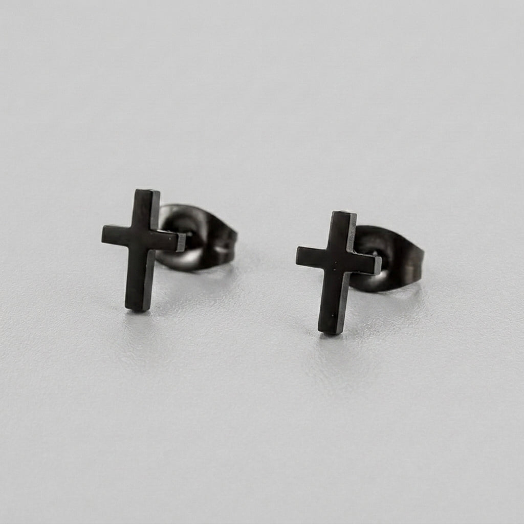 Blackened Cross Stud Earrings