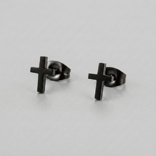 Blackened Cross Stud Earrings