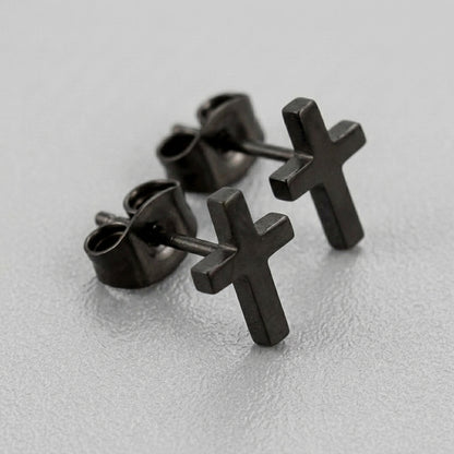 Blackened Cross Stud Earrings