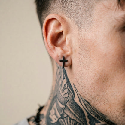 Blackened Cross Stud Earrings