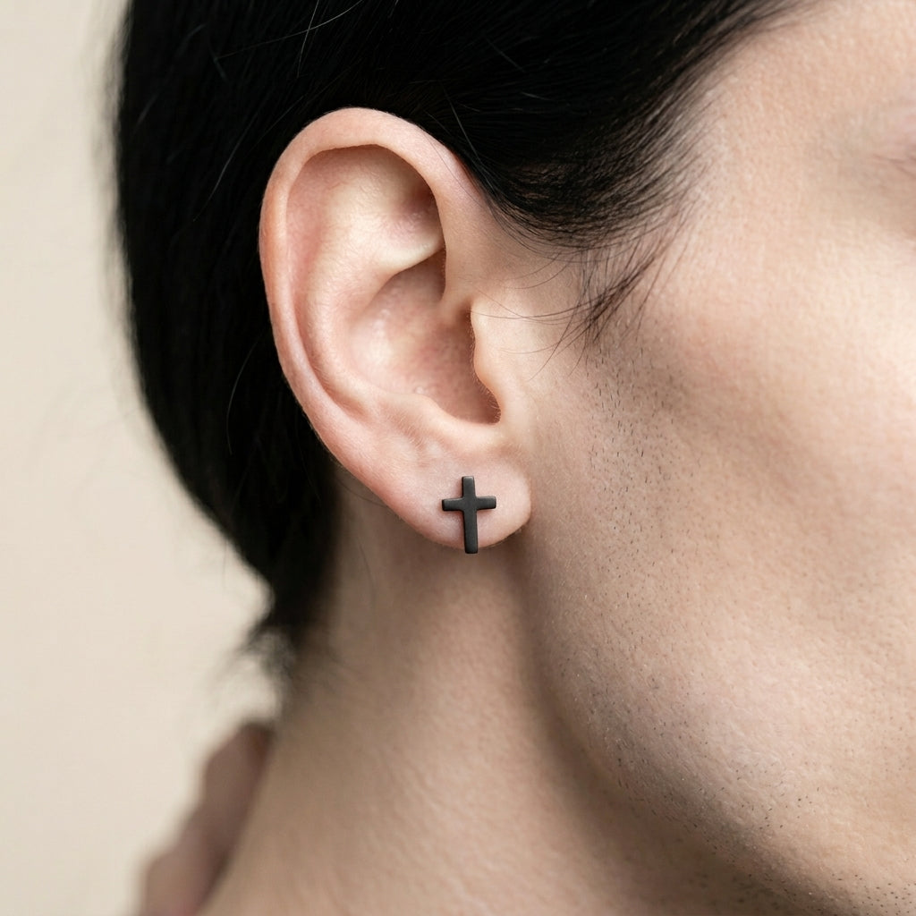 Blackened Cross Stud Earrings
