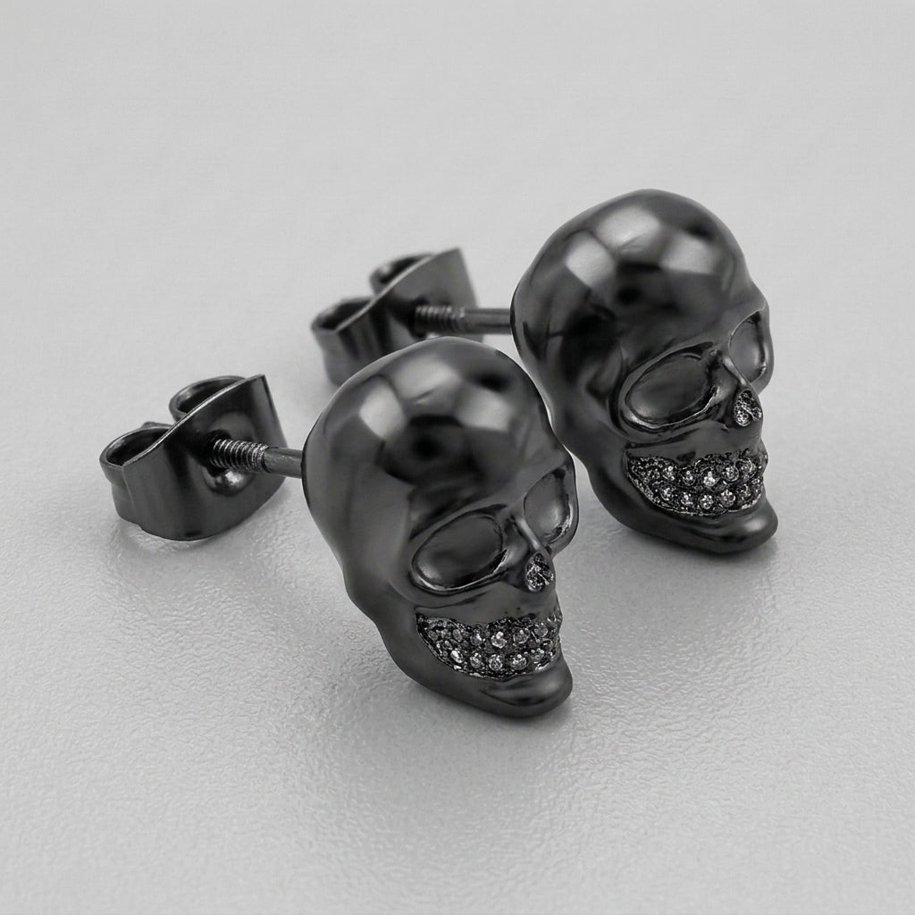 Onyx Skull Stud Earrings