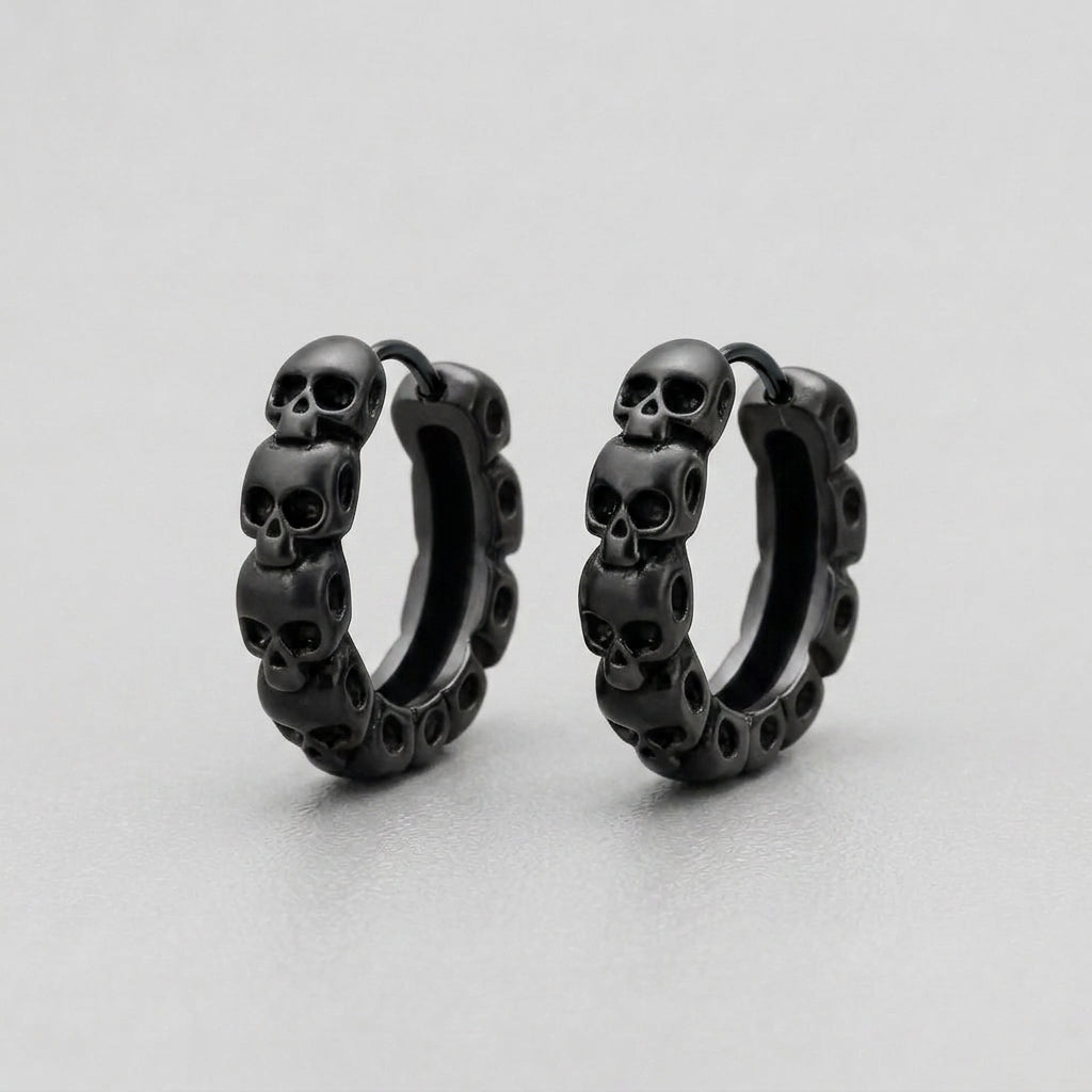 Stacked Skulls Huggie Hoops