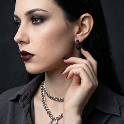 Stacked Skulls Huggie Hoops