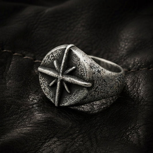 North Star Compass Rose Signet Ring
