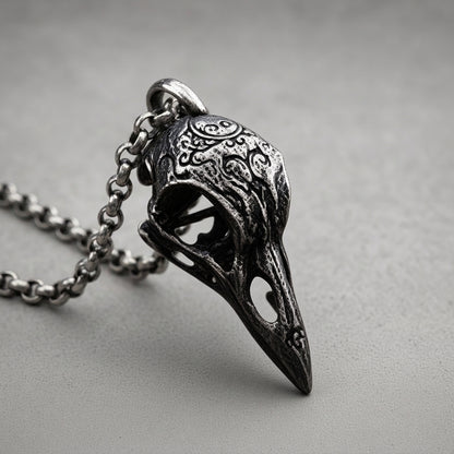 Carved Raven Skull Necklace