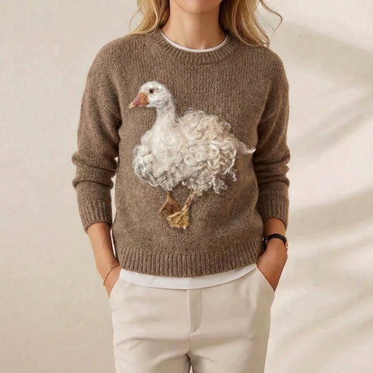 Cotton Sweater Brown with Goose