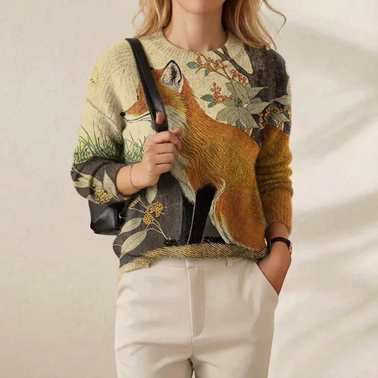Cotton Sweater Cream with Fox Design