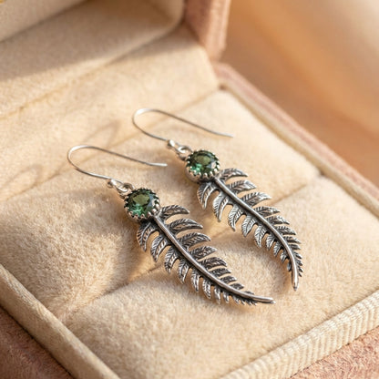 Vintage Feather Green Stone Earrings