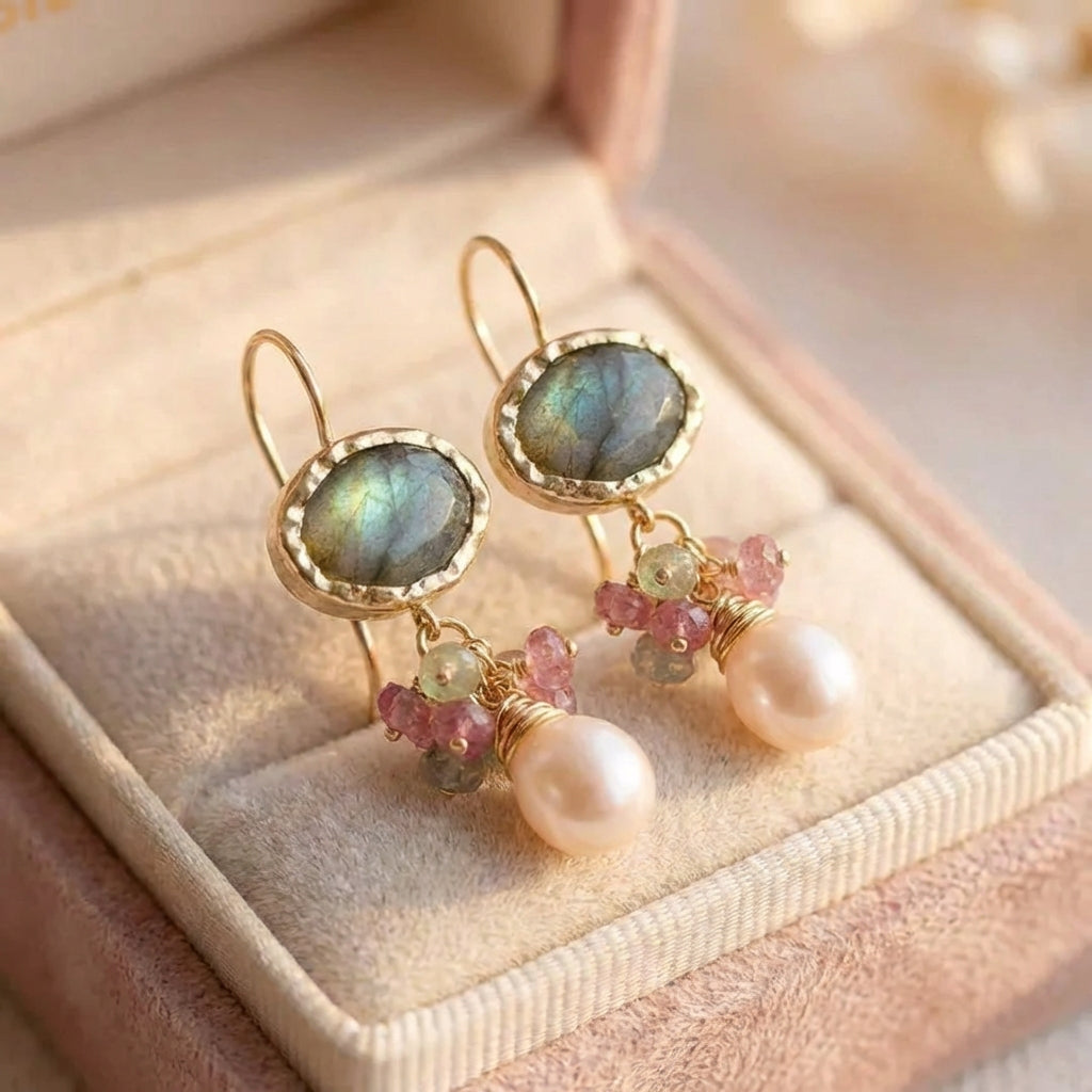 Vintage Labradorite Pearl Earrings