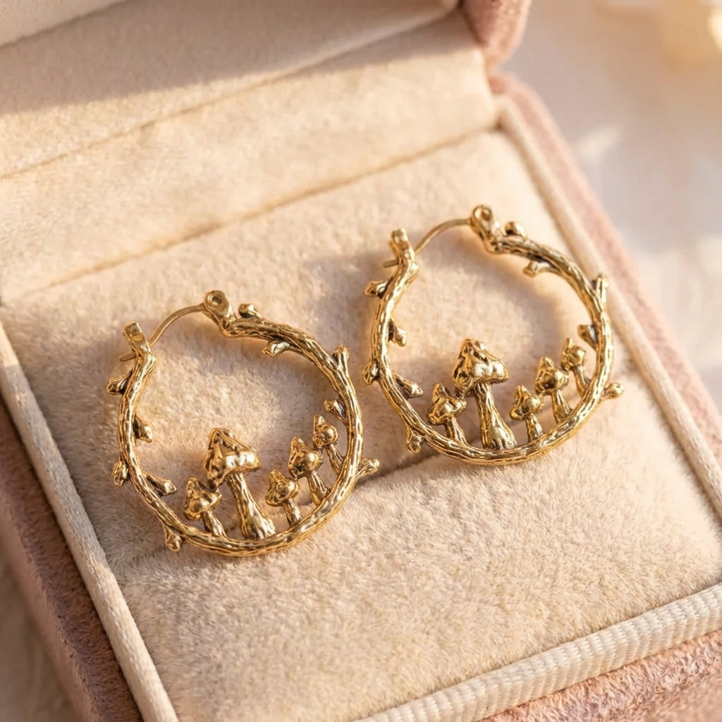 Vintage Golden Mushroom Earrings