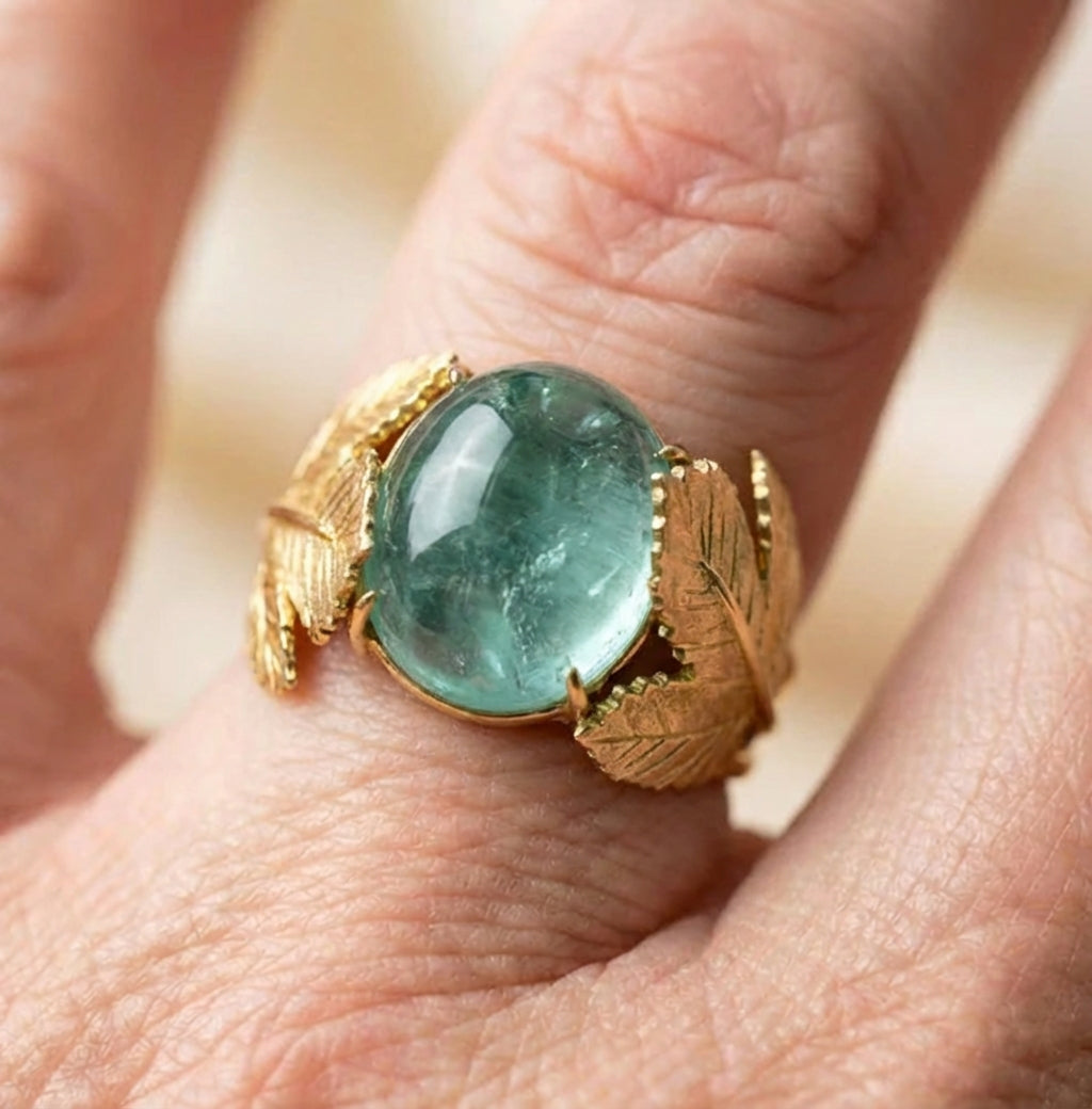 Vintage Aquamarine Leaf Ring