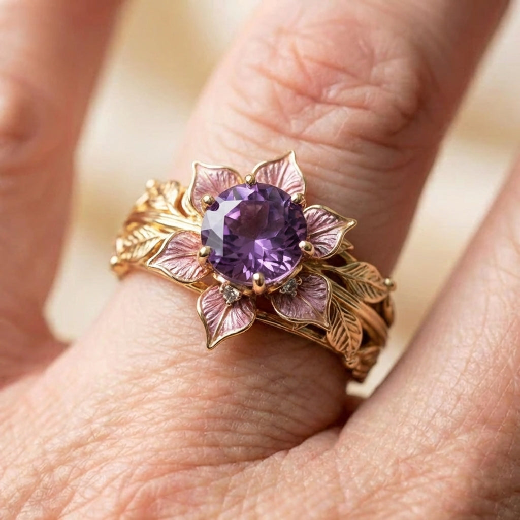 Vintage Amethyst Flower Ring