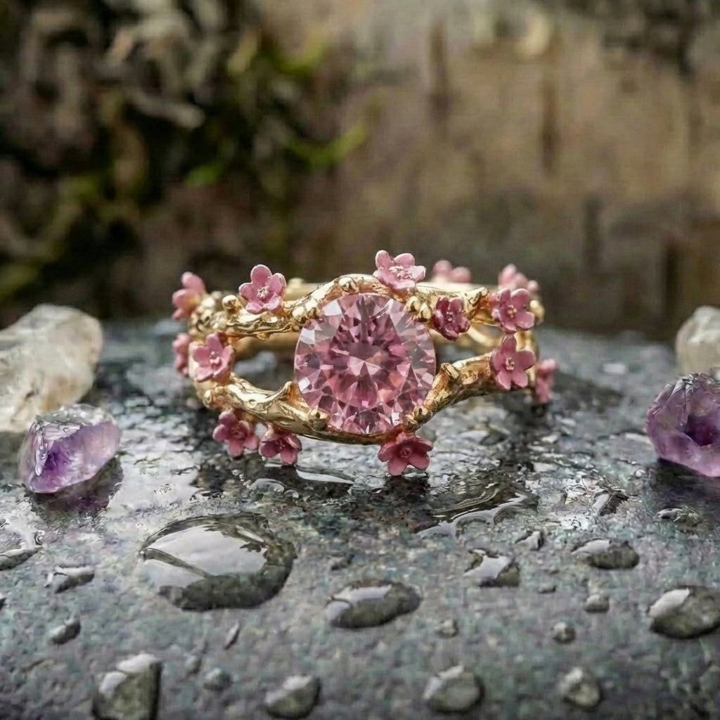 Romantic Flower Zircon Ring