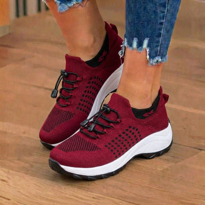 Orthopedic Knit High-Top Sneakers - Quick-Lace System & Rocker Sole