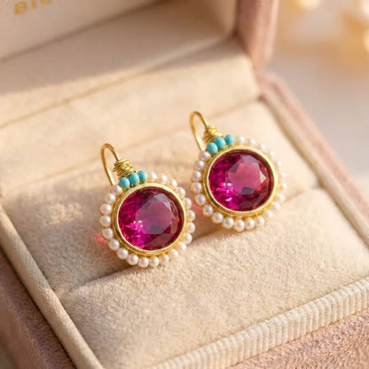 Elegant Ruby Pearl Earrings
