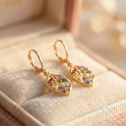 Elegant Multistone Leaf Earrings