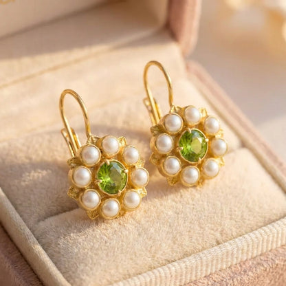 Elegant Pearl Peridot Earrings