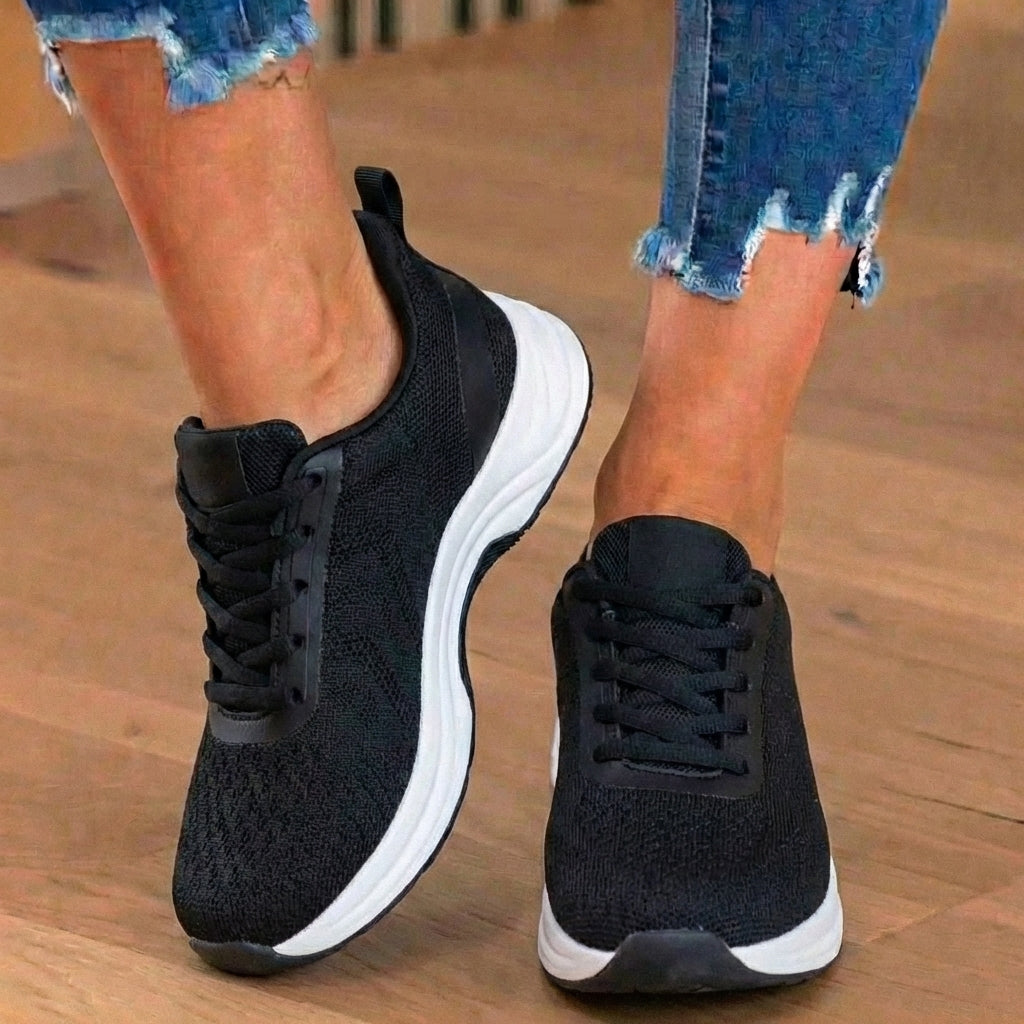 Orthopedic Knit Athletic Sneakers - Wave Pattern & Cushioned Sole