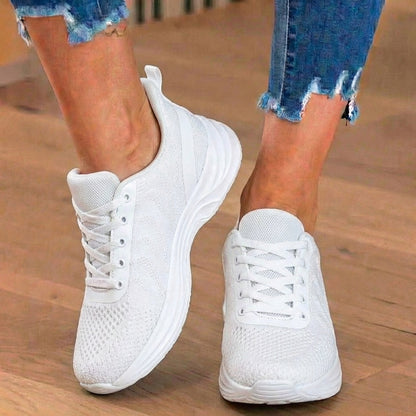 Orthopedic Knit Athletic Sneakers - Wave Pattern & Cushioned Sole