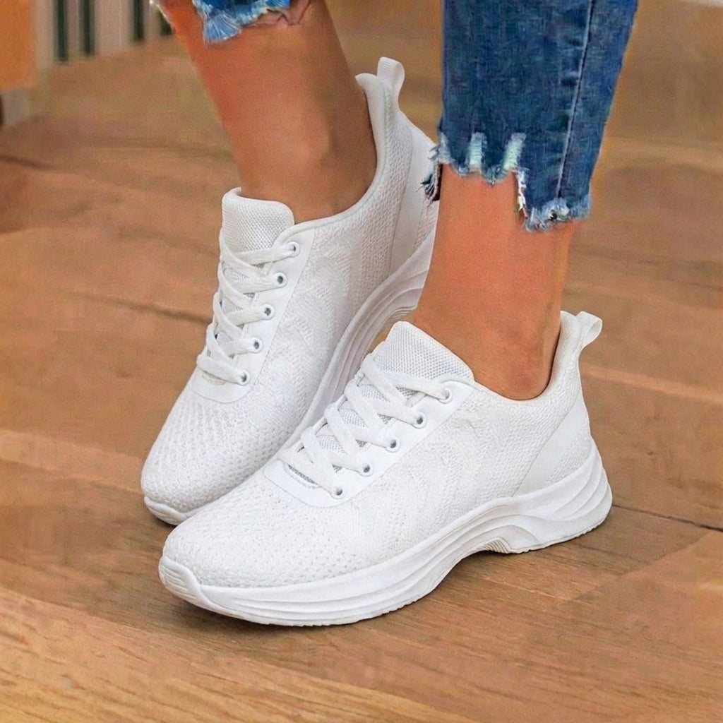 Orthopedic Knit Athletic Sneakers - Wave Pattern & Cushioned Sole