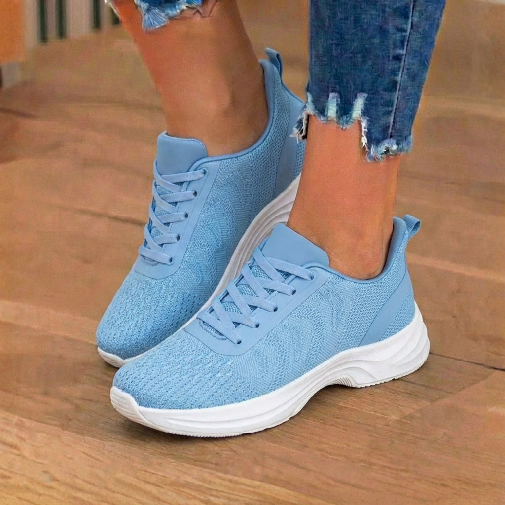 Orthopedic Knit Athletic Sneakers - Wave Pattern & Cushioned Sole