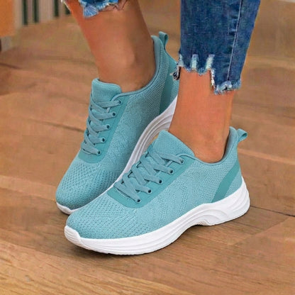 Orthopedic Knit Athletic Sneakers - Wave Pattern & Cushioned Sole