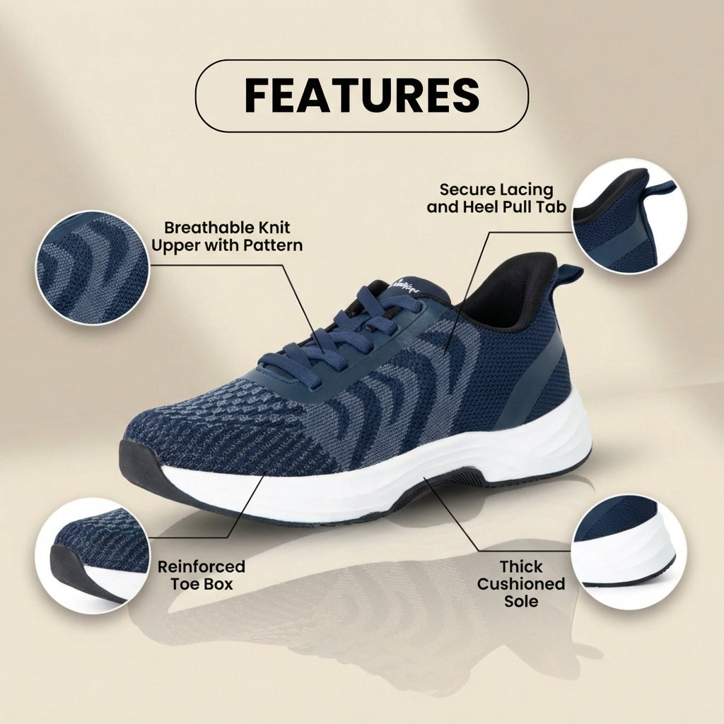 Orthopedic Knit Athletic Sneakers - Wave Pattern & Cushioned Sole