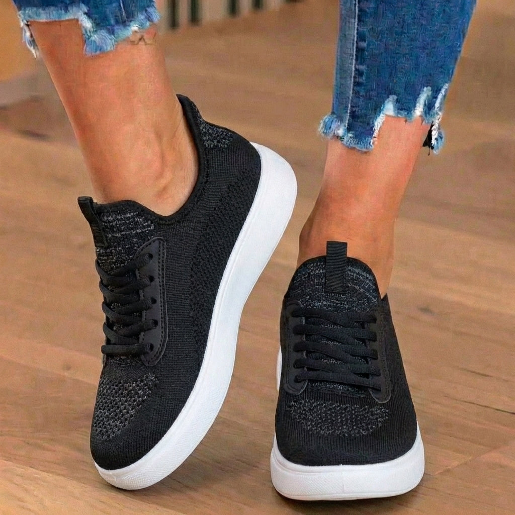 Orthopedic Knit Slip-On Sneakers - Stretch Collar & White Sole