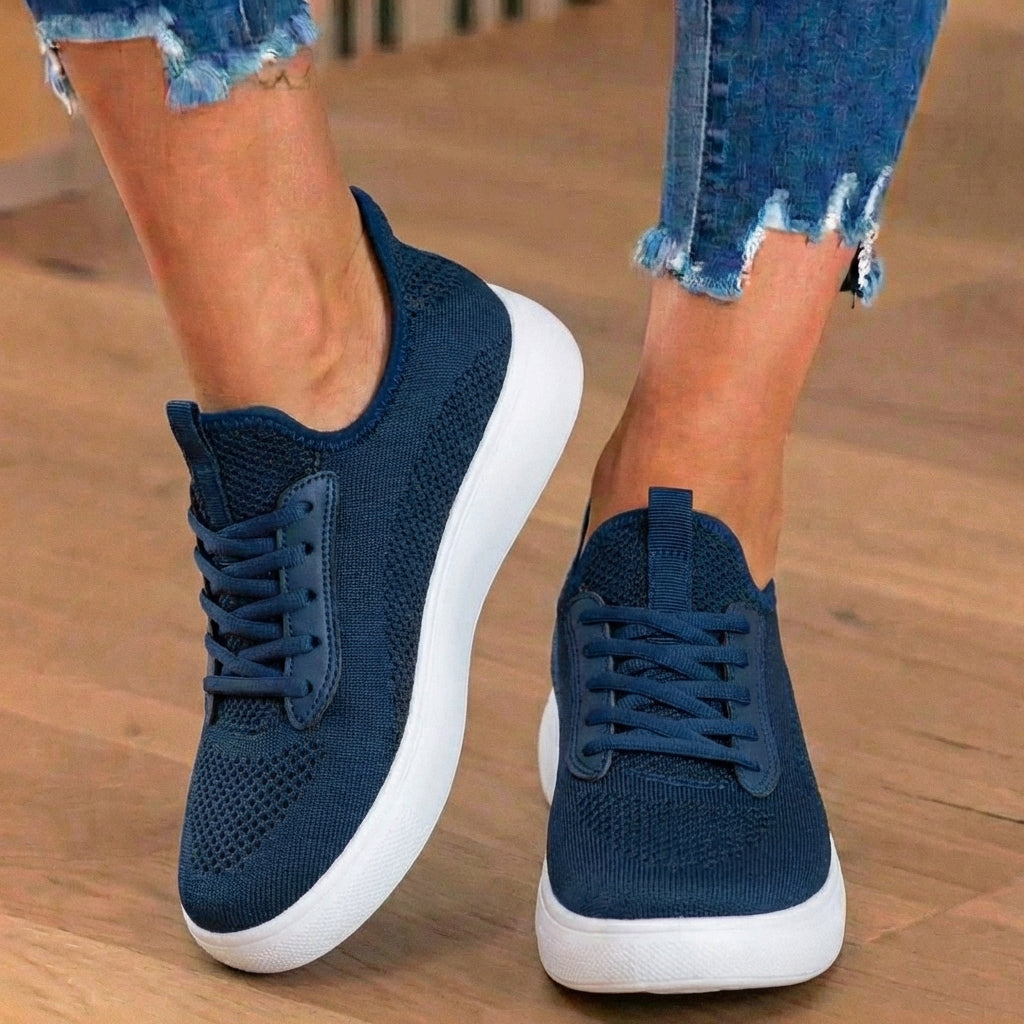 Orthopedic Knit Slip-On Sneakers - Stretch Collar & White Sole