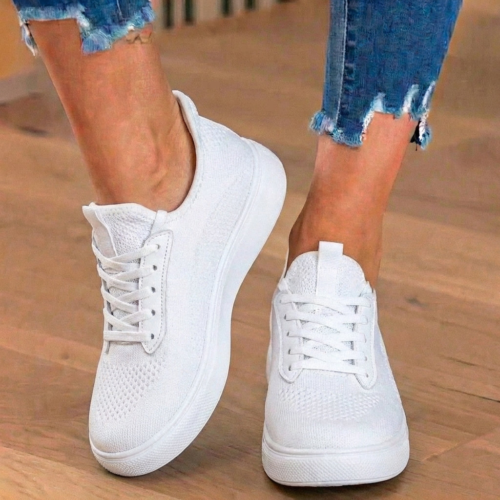 Orthopedic Knit Slip-On Sneakers - Stretch Collar & White Sole
