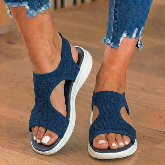 Orthopedic Knit Sport Sandals - Elastic Ankle Strap & Platform Wedge