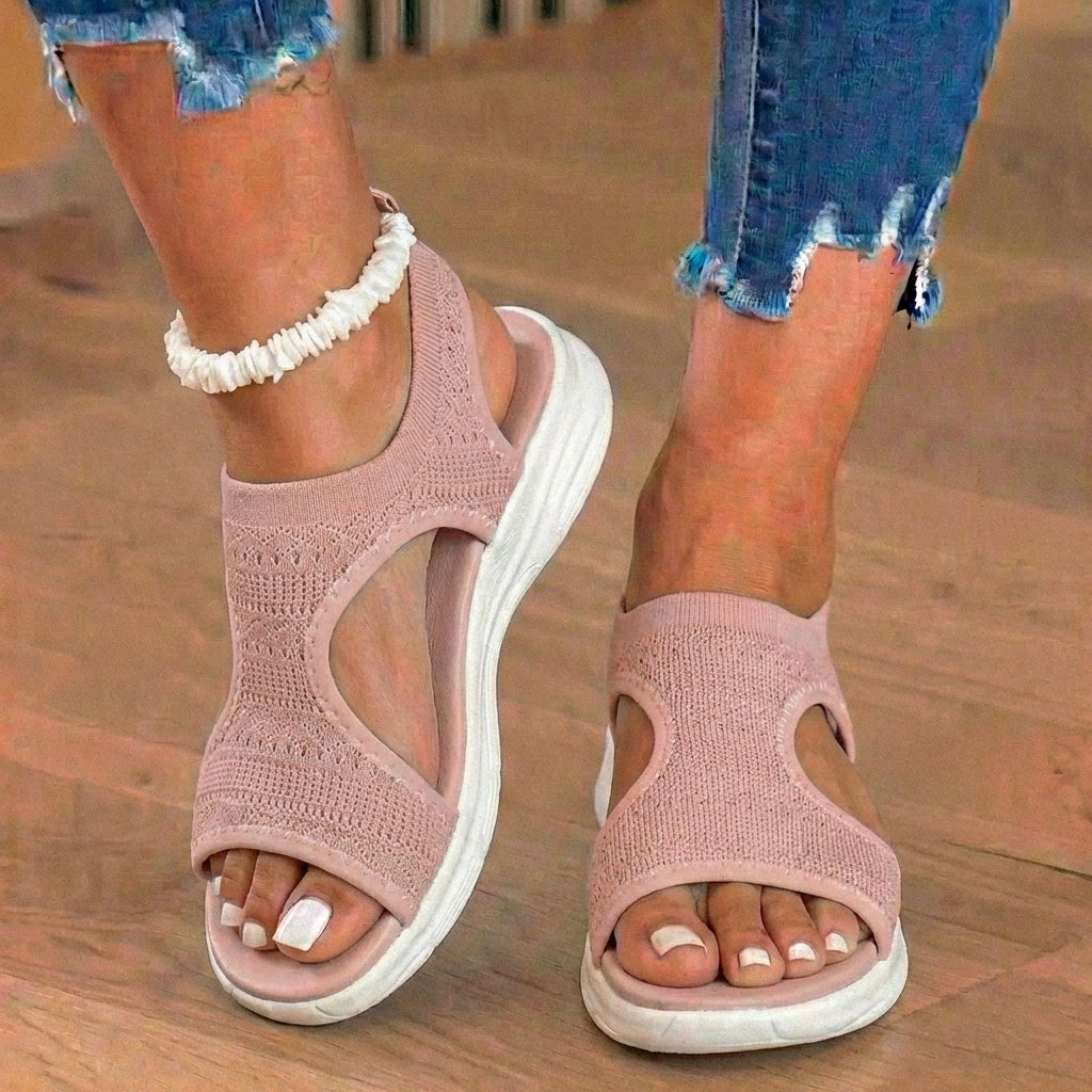 Orthopedic Knit Sport Sandals - Elastic Ankle Strap & Platform Wedge