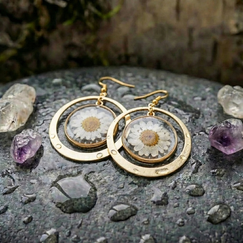 Bohemian Pressed Daisy Earrings