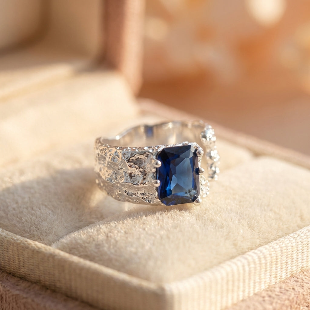 Elegant Blue Cz Ring