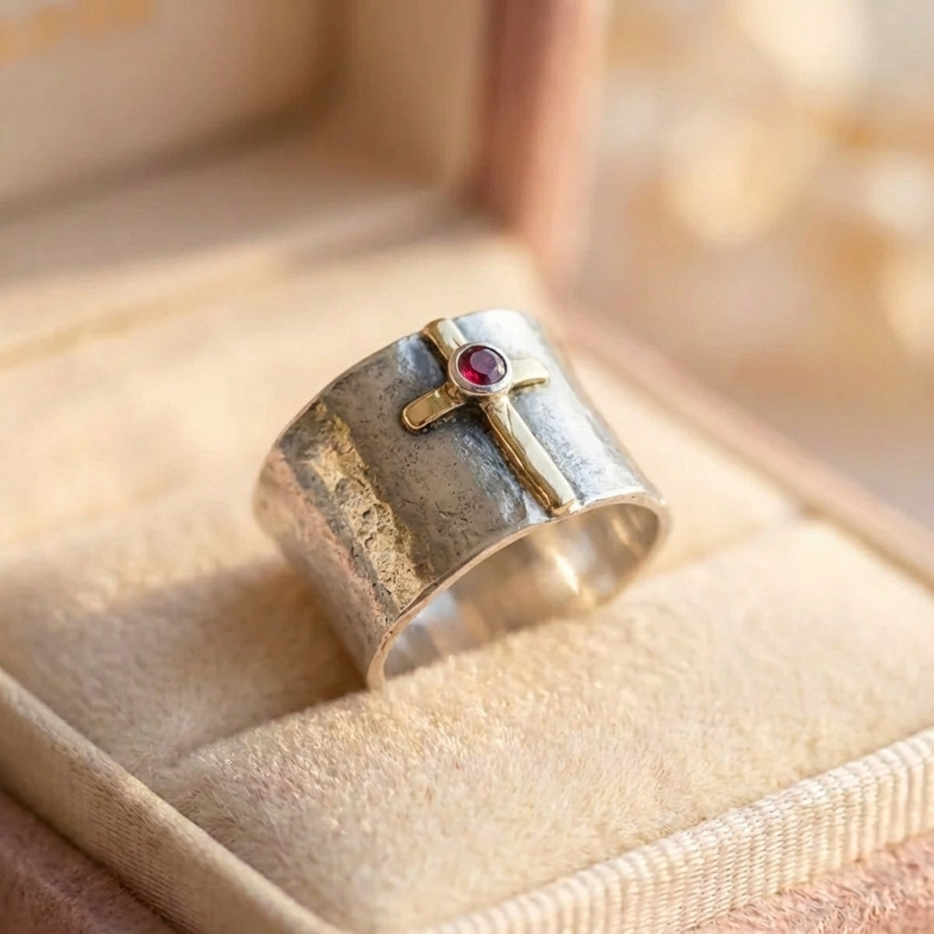 Elegant Cross Ruby Ring
