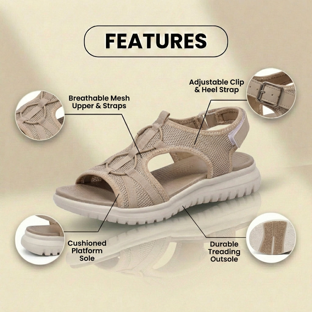 Orthopedic Mesh Sport Sandals - Buckle Closure & Treading Outsole