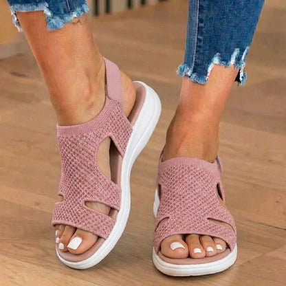 Orthopedic Knit Platform Sandals - Cutout Design & Slingback Strap
